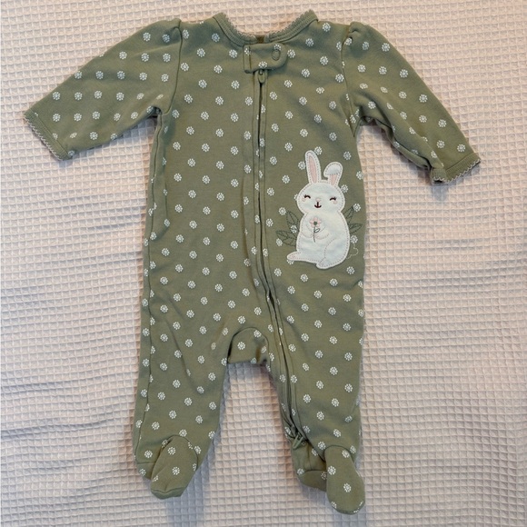 Carter's Olive Baby Footie with Bunny and Dots