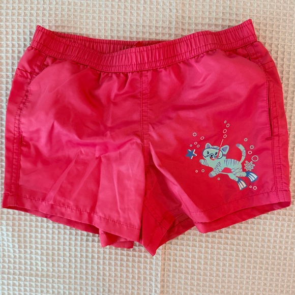 Vibrant Pink Swim Shorts with Cartoon Print