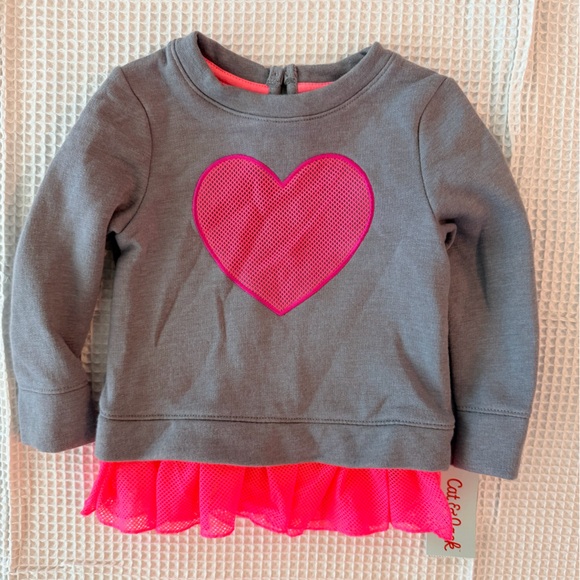 Cat & Jack Gray Sweatshirt with Pink Heart and Tulle