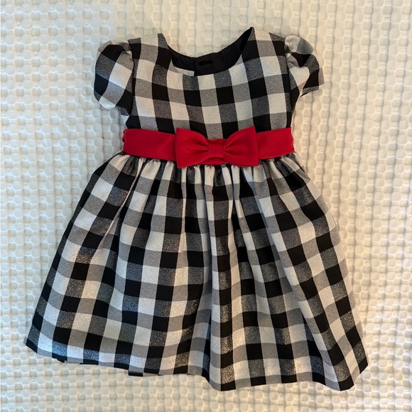 Elegant Checkered Kids Dress with Red Accent