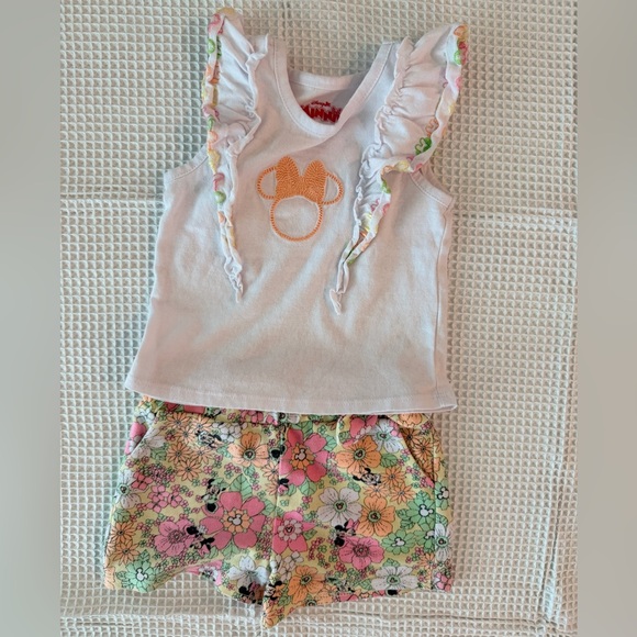 Disney Minnie Mouse Floral Ruffle Top and Shorts Set NWOT