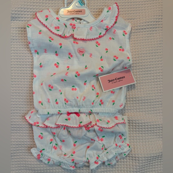 Juicy Couture White Outfit with Pink and Green Cherry Design