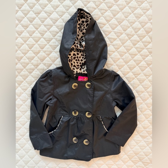 Pink Platinum Black Raincoat with Leopard Lining