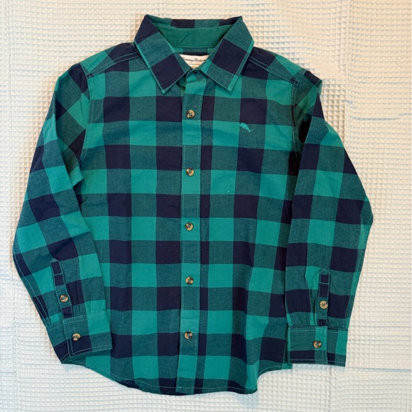 Tommy Bahama Teal and Navy Plaid Boys Shirt