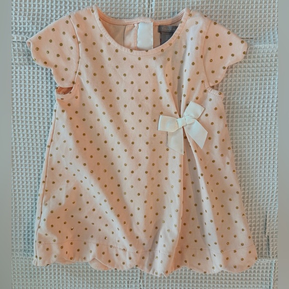 Tahari Pink Top with Gold Dots and White Bow