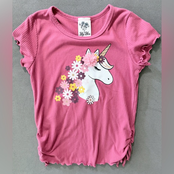 Lily Bleu Mauve Unicorn Floral Ruffle Sleeve Tee