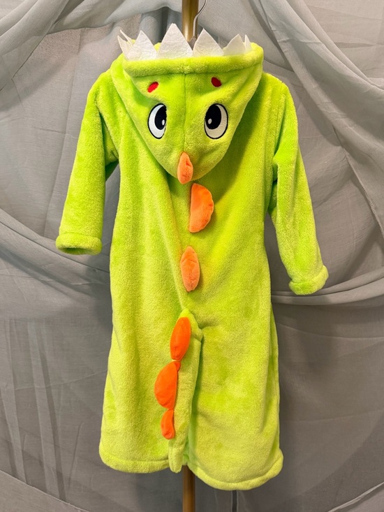 Green Dinosaur Hooded Plush Robe with Orange Spikes