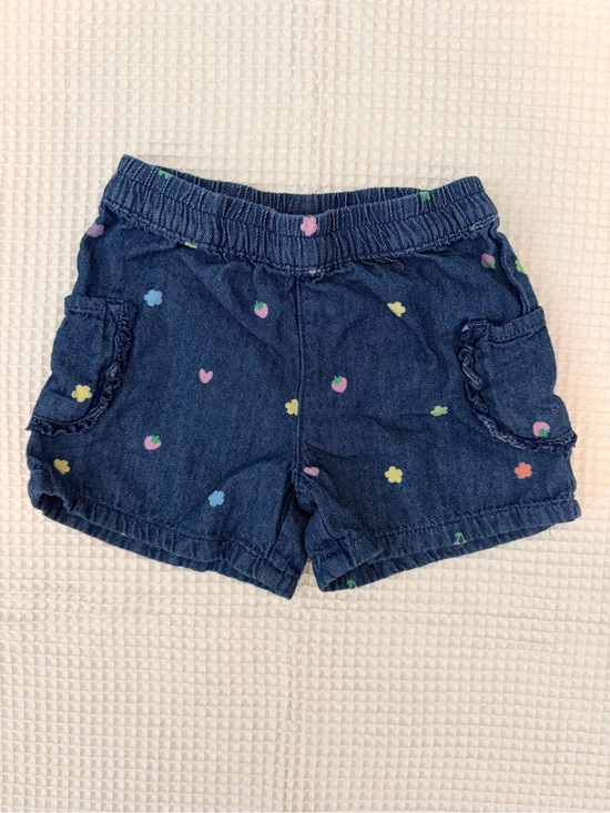 Denim Kids Shorts with Pastel Flower & Heart Print