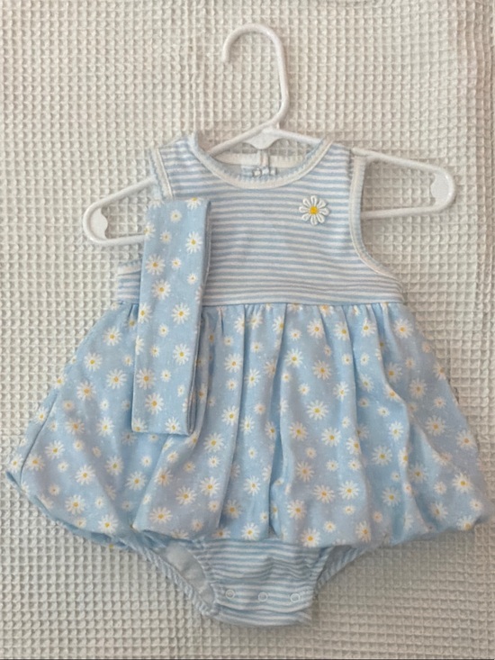Carter's Little Me Light Blue Daisy Romper with Matching Headband