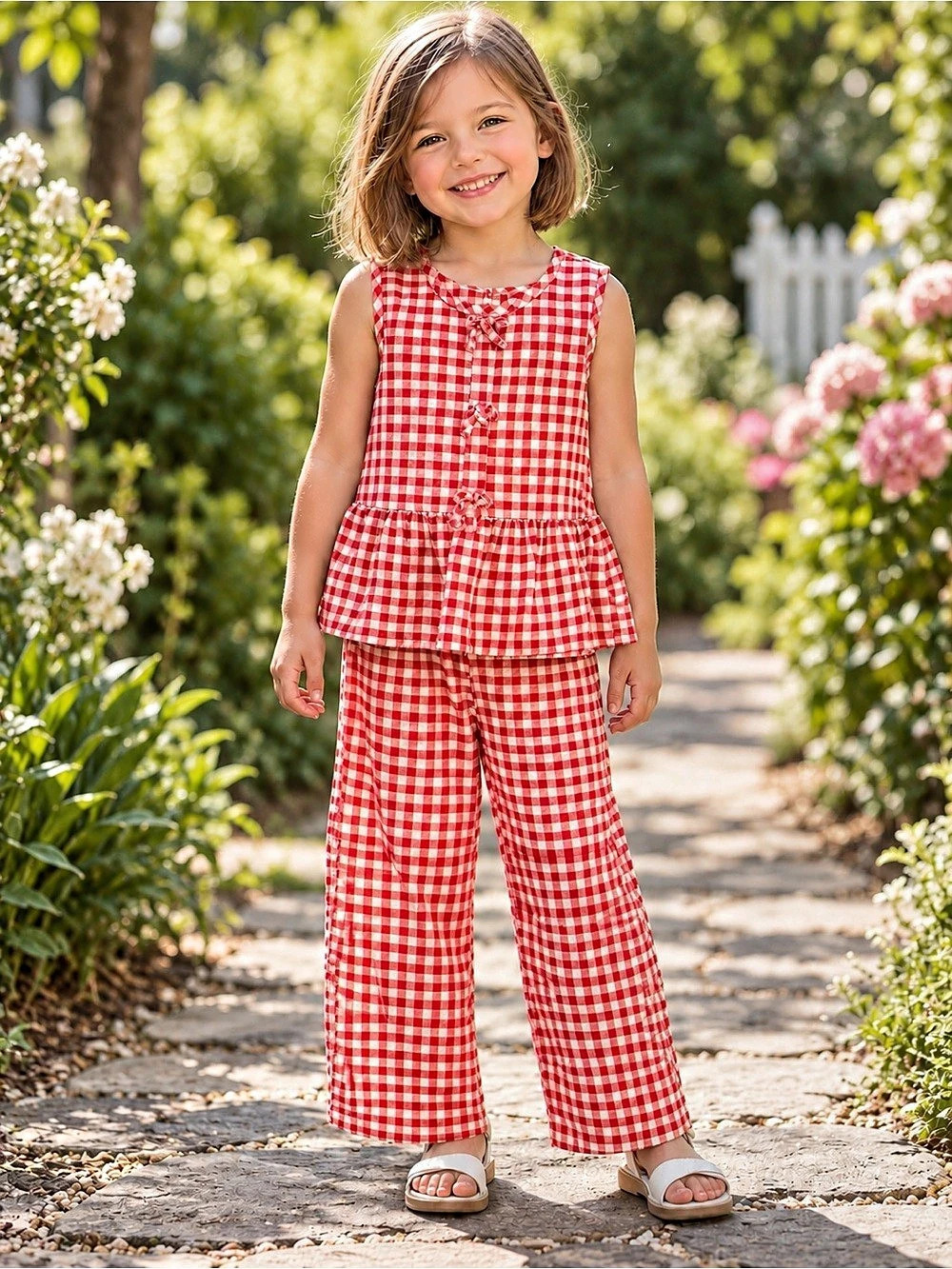 2-Piece Tank Top & Pant Set Red & White Gingham