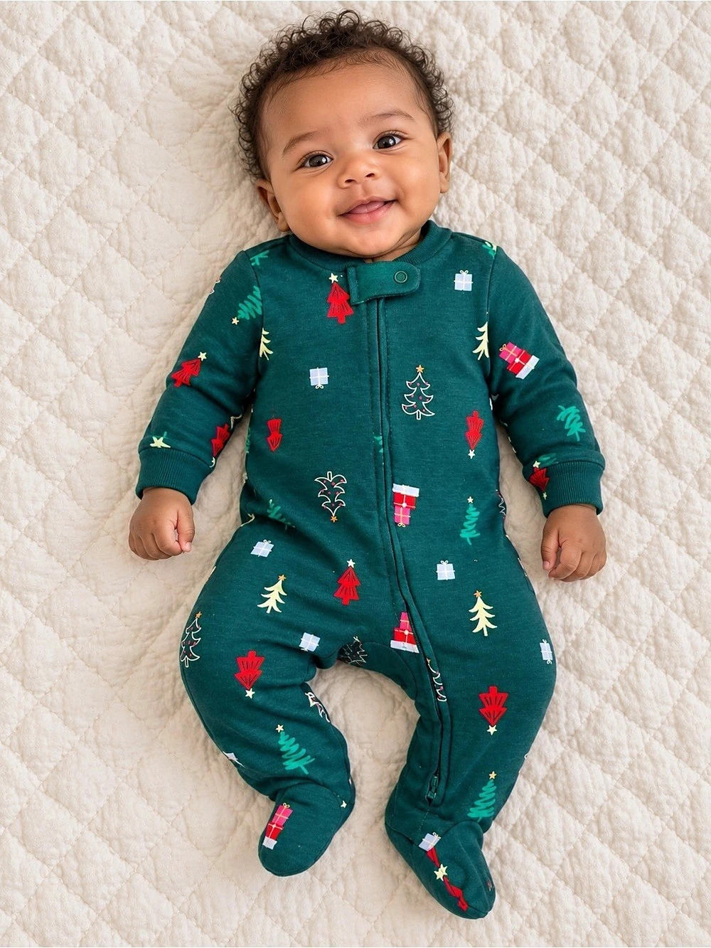 Carter's Christmas Trees Zip-Up Fleece Sleep & Play Pajamas Footie Baby 3M Green