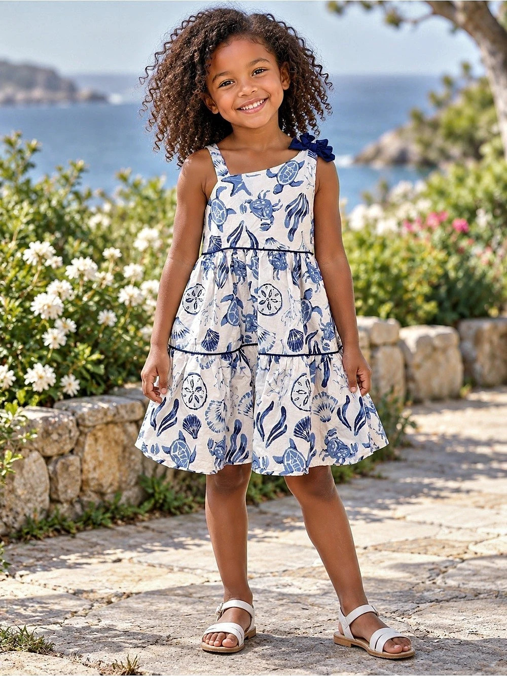 Rachel Zoe Girls Size 5T Blue & White Tiered Dress